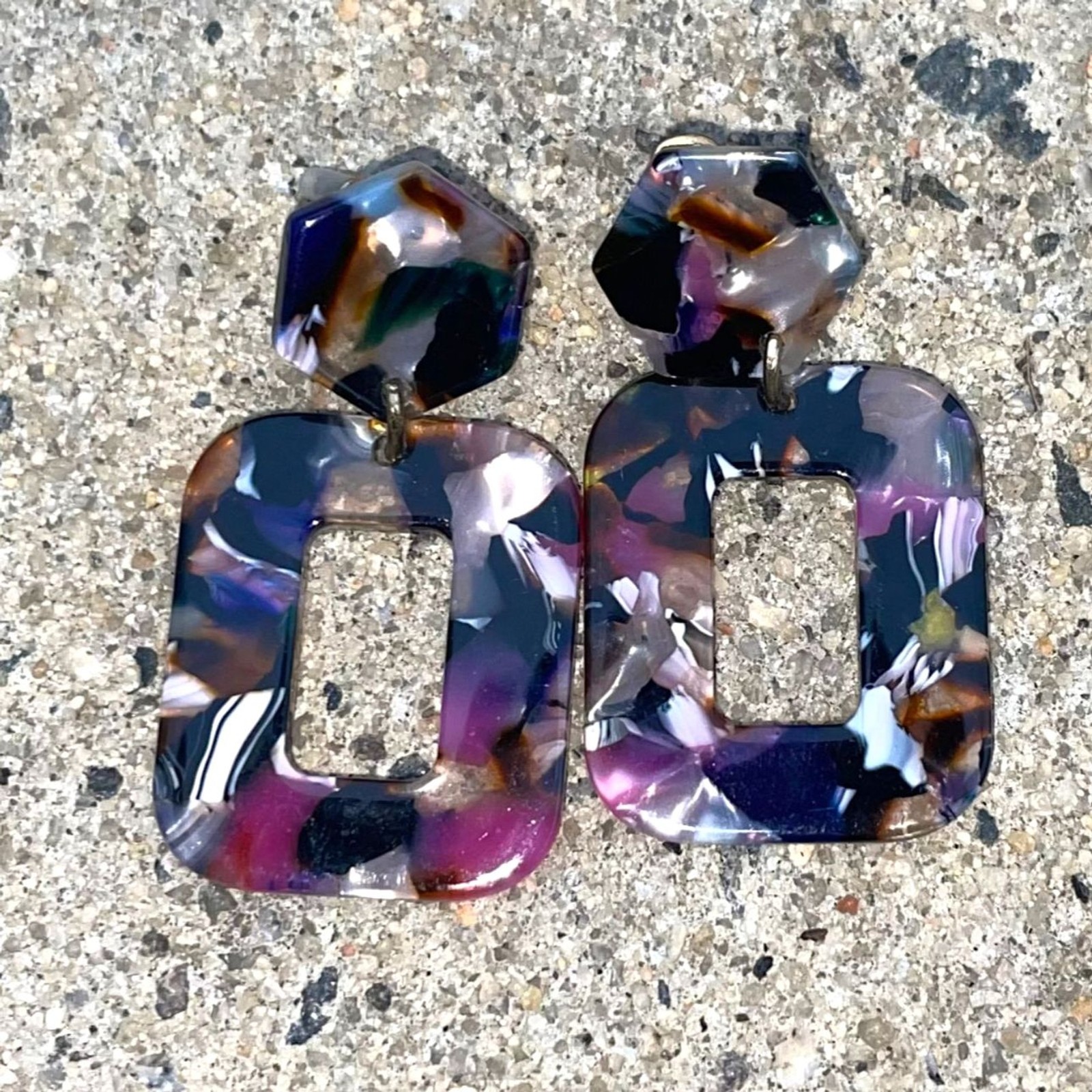 Tortoise Marbled Acrylic Resin Geometric Statement Drop Earrings Multicolor NWT