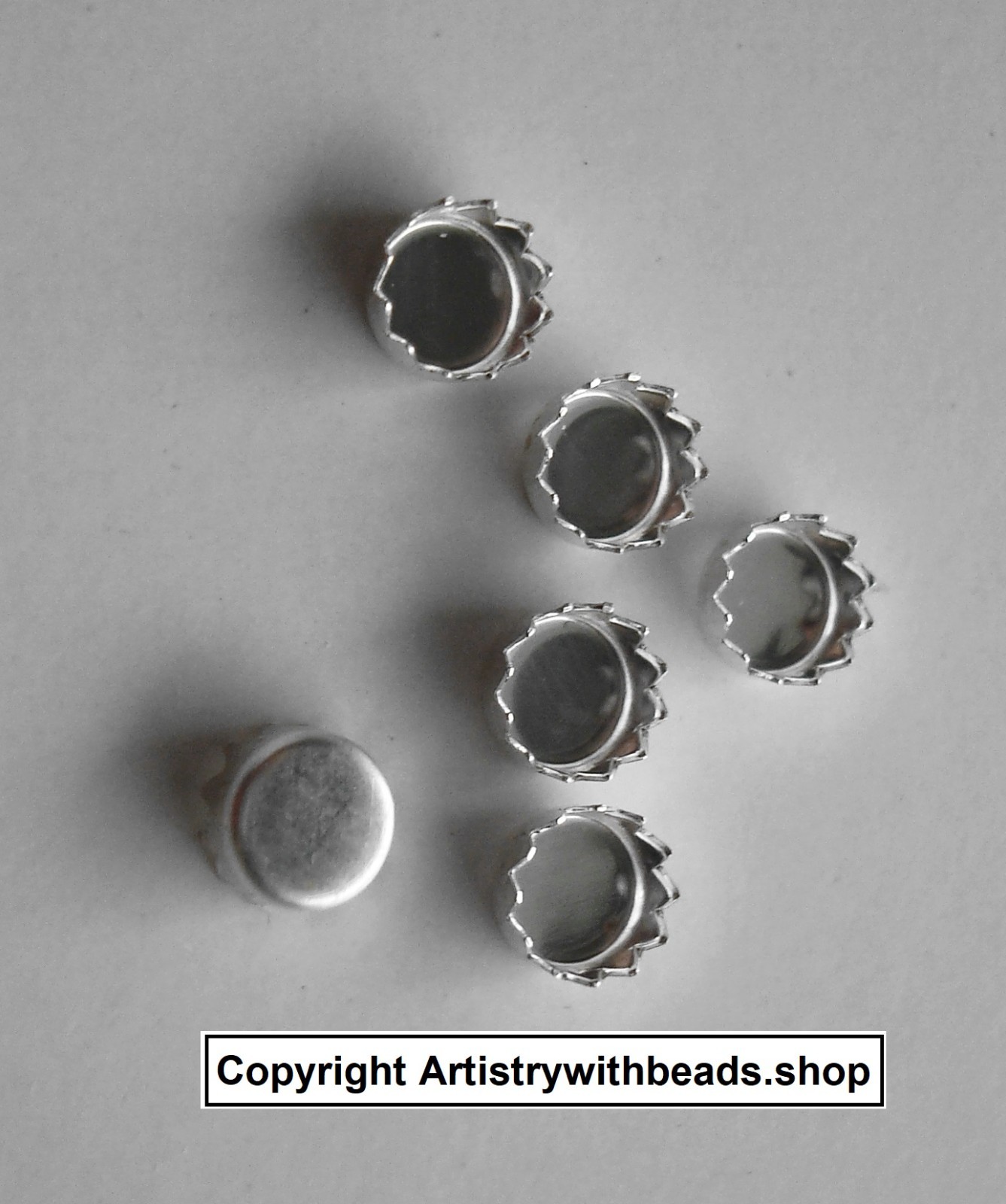 Sterling Silver 4mm Bezel cups 6 round machine made serrated edge bezels BC004S