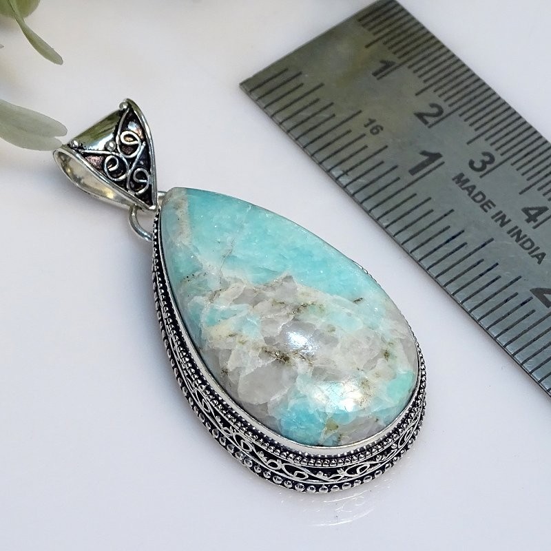 Amazonite 925 Sterling Silver Pear Gemstone Latest Vintage Pendant 2.5″ PG 2342