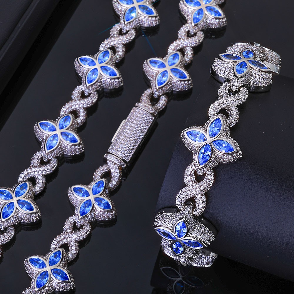 18K Gold Plated Four Leaf Clover Chain 5A Iced CZ Out Hip Hop Jewelry for Men