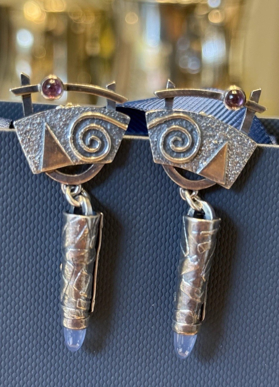 Unique Artisan Sterling Silver Dangle Drop Earrings With Stones