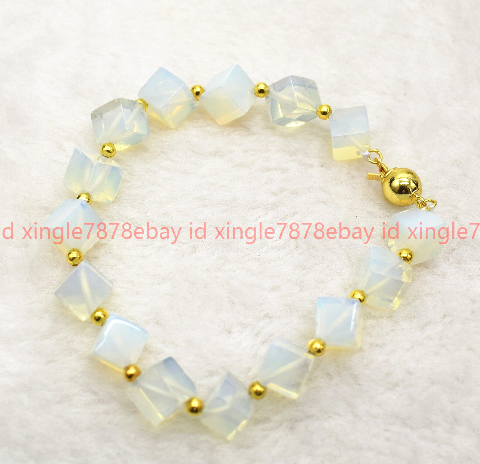 Handmade Pretty Natural White Opal Gemstone Square Beads Bracelet 7-9in