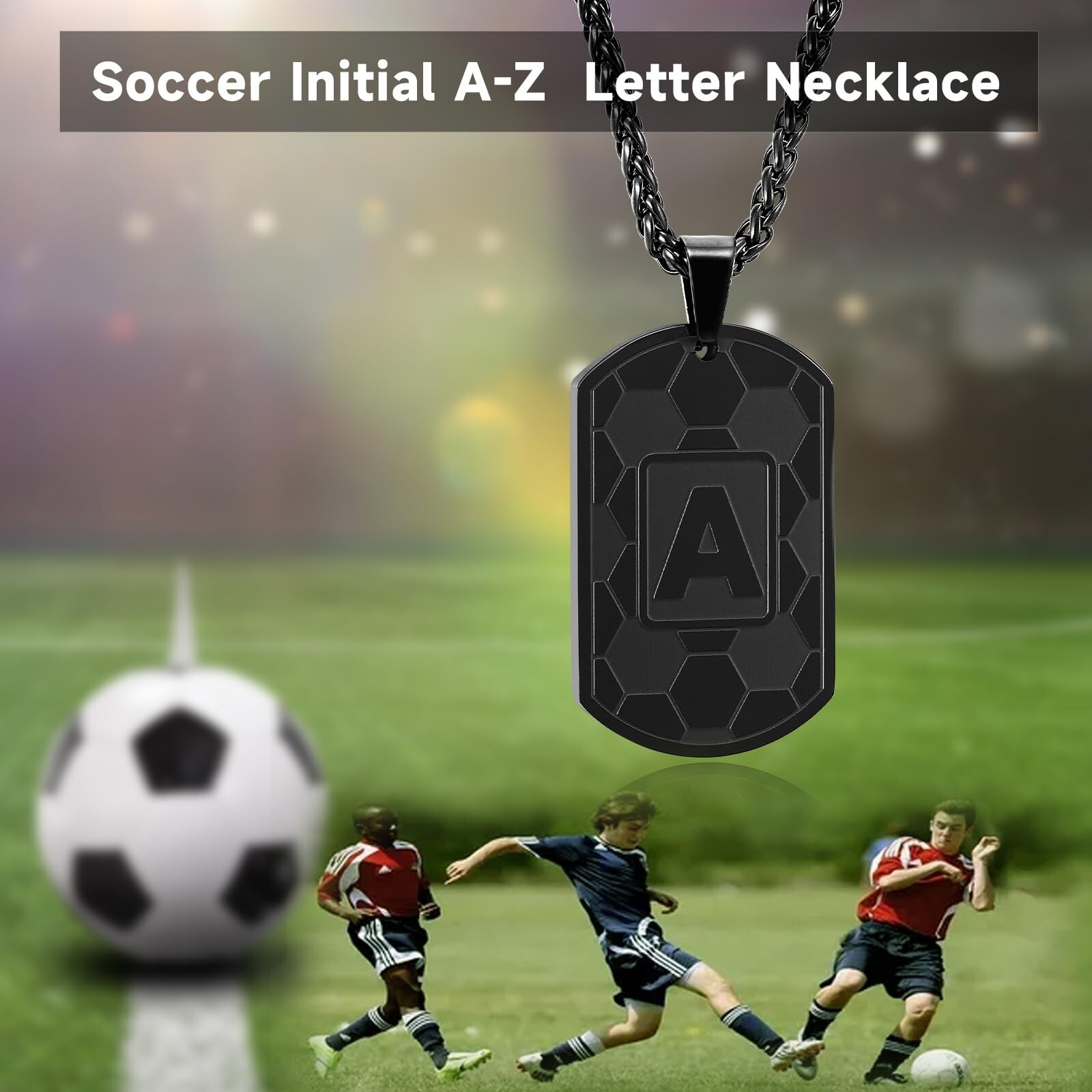 Soccer Initial Necklace for Men Dog Tag Stainless Steel Sliver/Black/Gold Let…