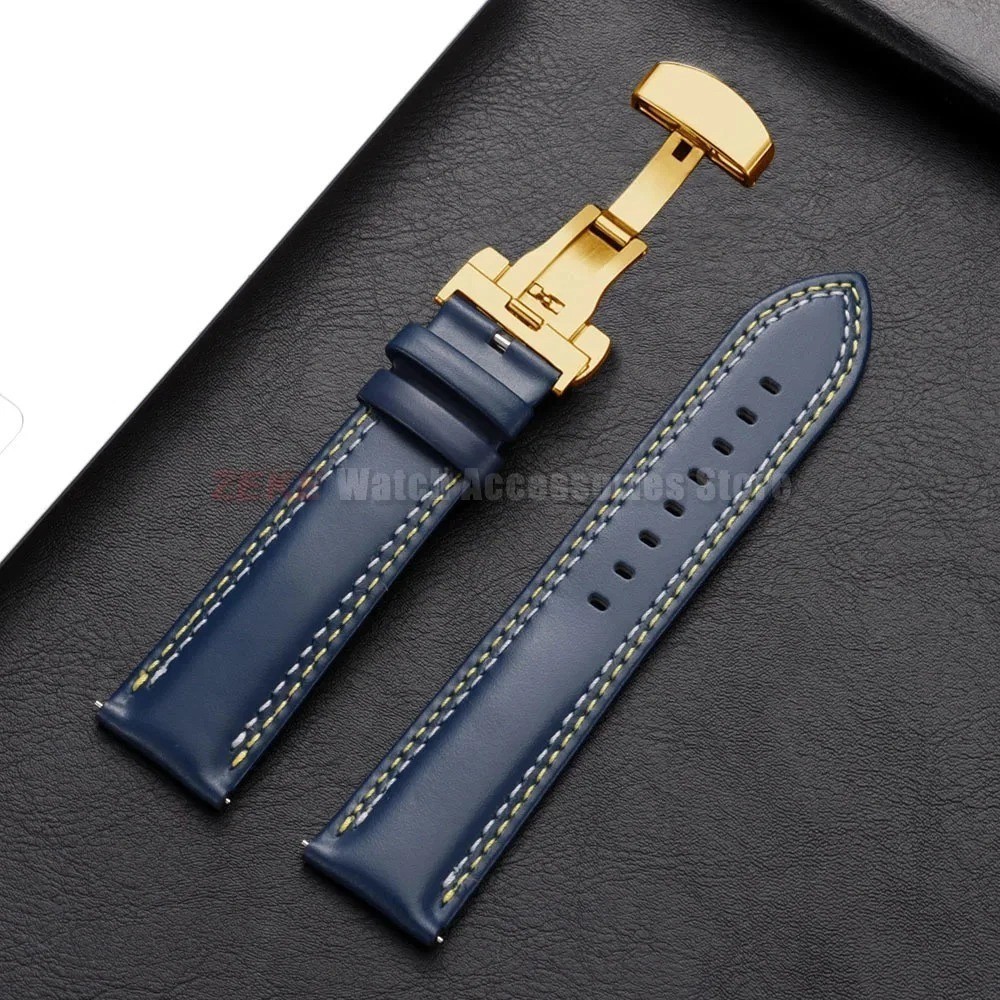 Genuine Calfskin Leather Watch Band 18mm 20mm 22mm 24mm Butterfly Buckle Strap