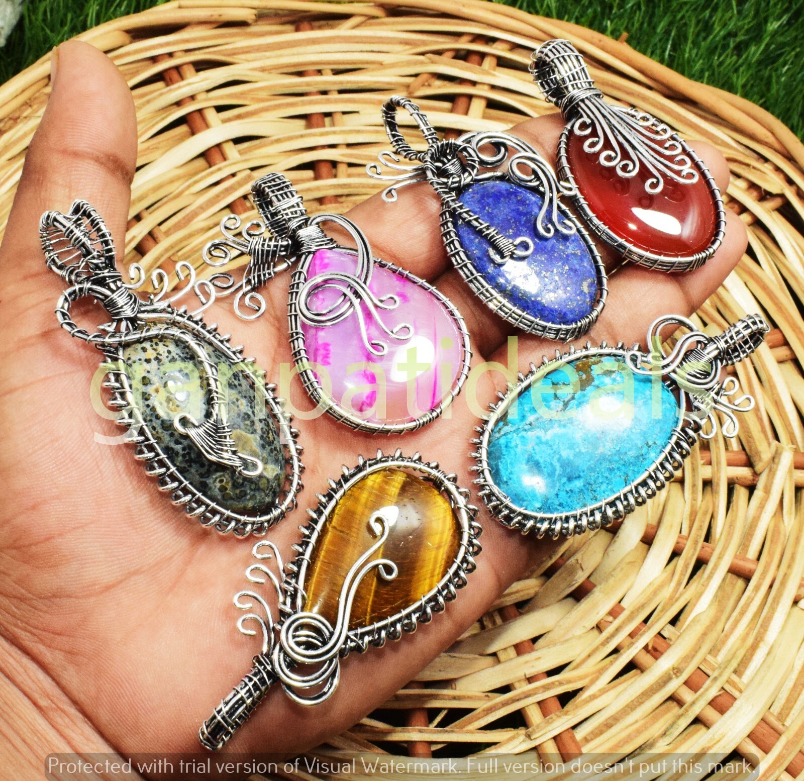 Turquoise & Mix Gemstone Copper Wire Wrap Pendants Wholesale Lots Jewelry