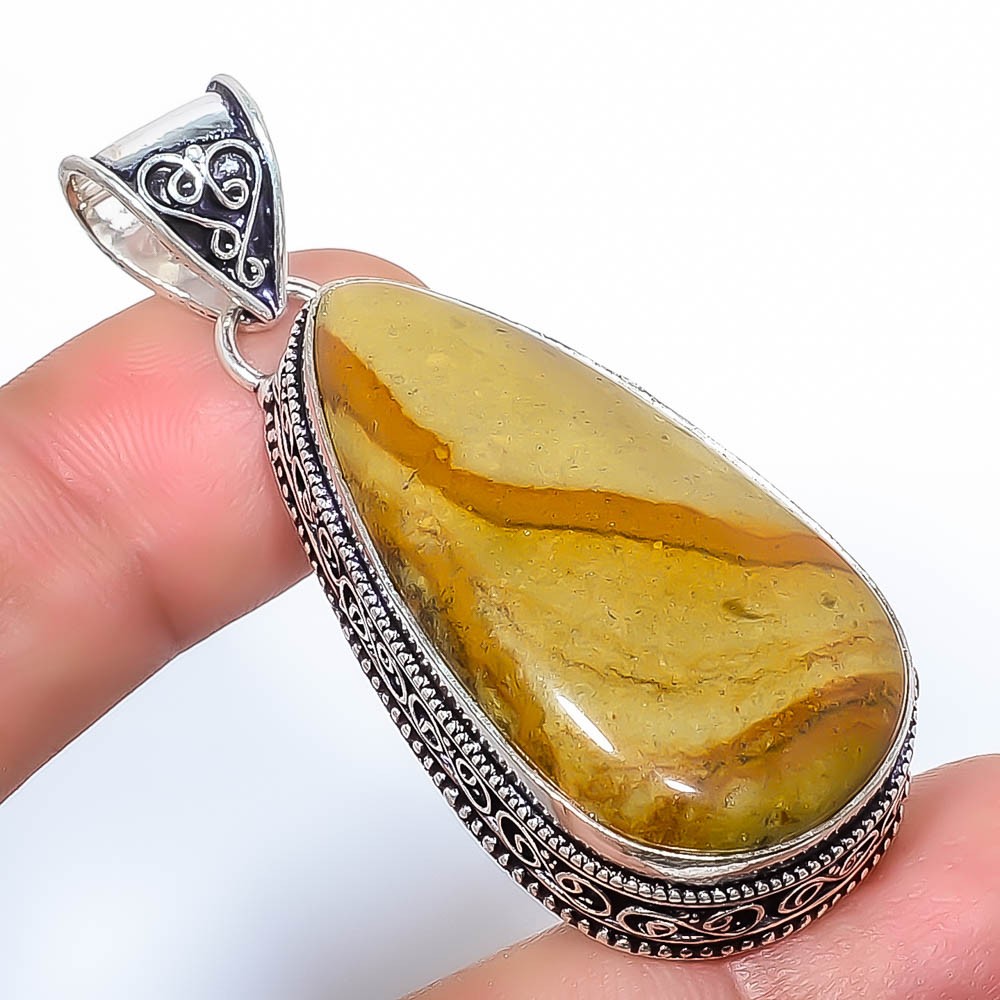 Natural Landscape Jasper 925 Silver Plated Fine Art Pendant2.34″ TP3722-199