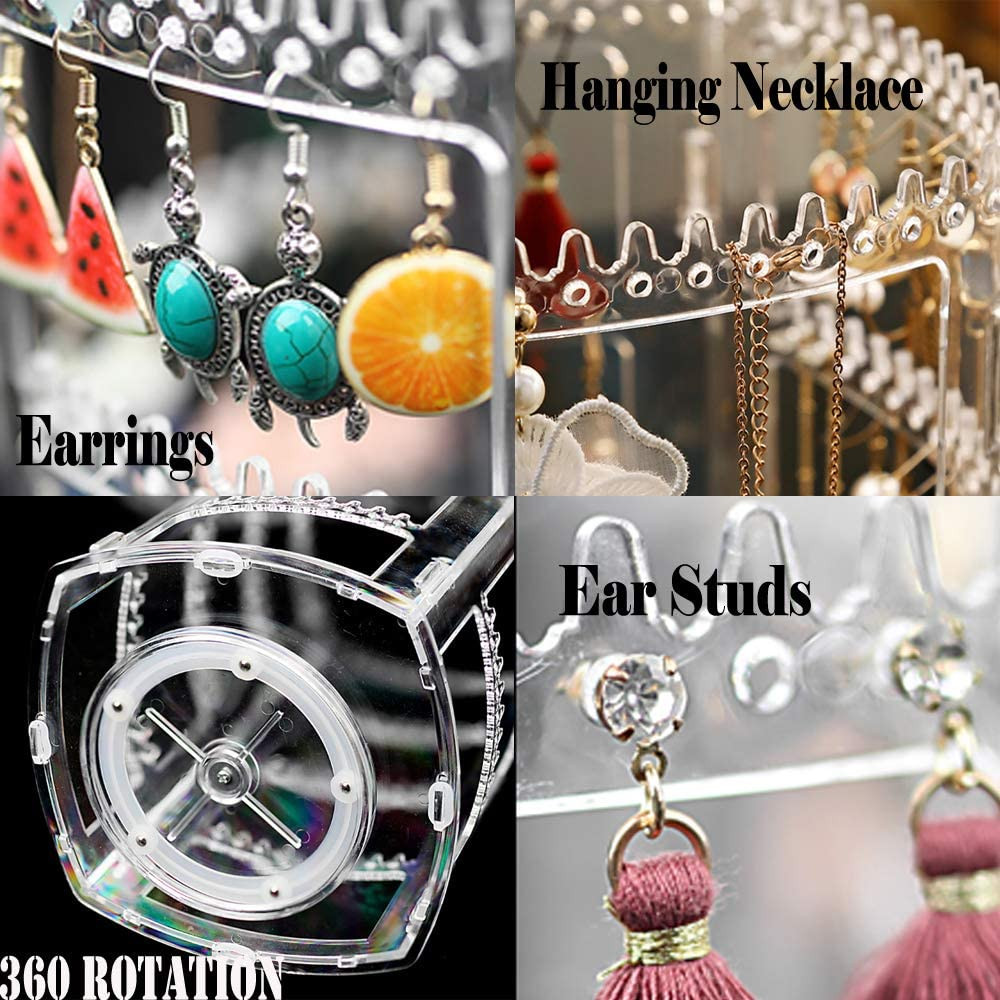Sooyee 360 Rotating Earring Holder and Jewelry Organizer, 4 Tiers Jewelry Rack D