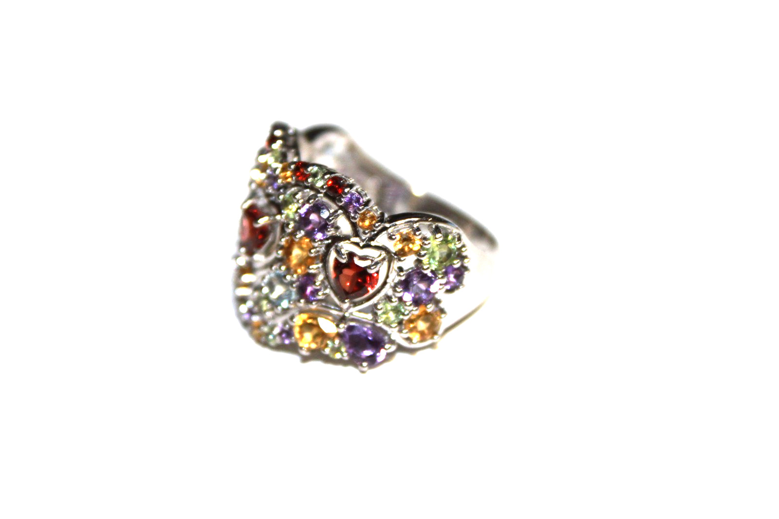 SIGNED BBJ 925 BANGKOK STERLING SILVER AND MULTI GEMSTONE RING SIZE 8 1/2