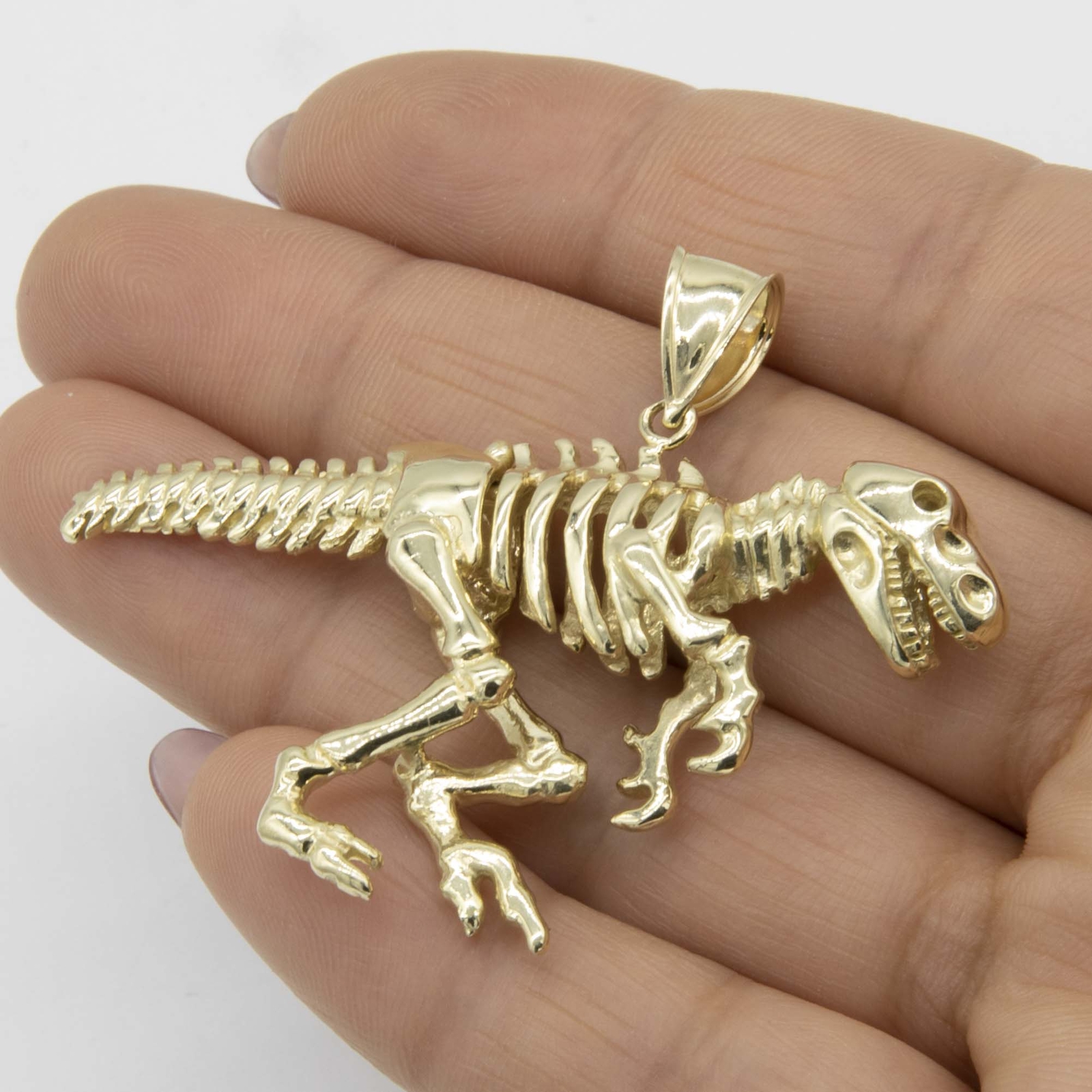1 3/4″ Shiny T-Rex Dinosaur Pendant Real Solid 10K Yellow Gold