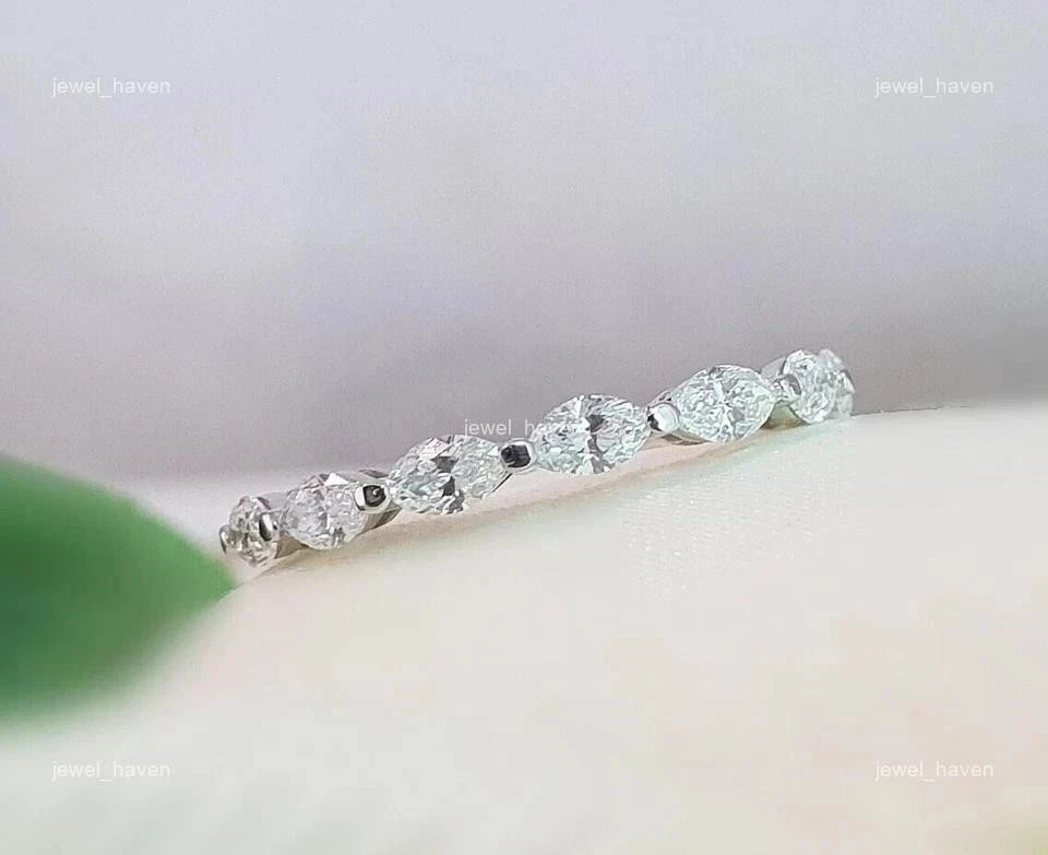 3.5Ct Marquise Cut Natural Diamond Real 14K White Gold Luxury Eternity Band Ring