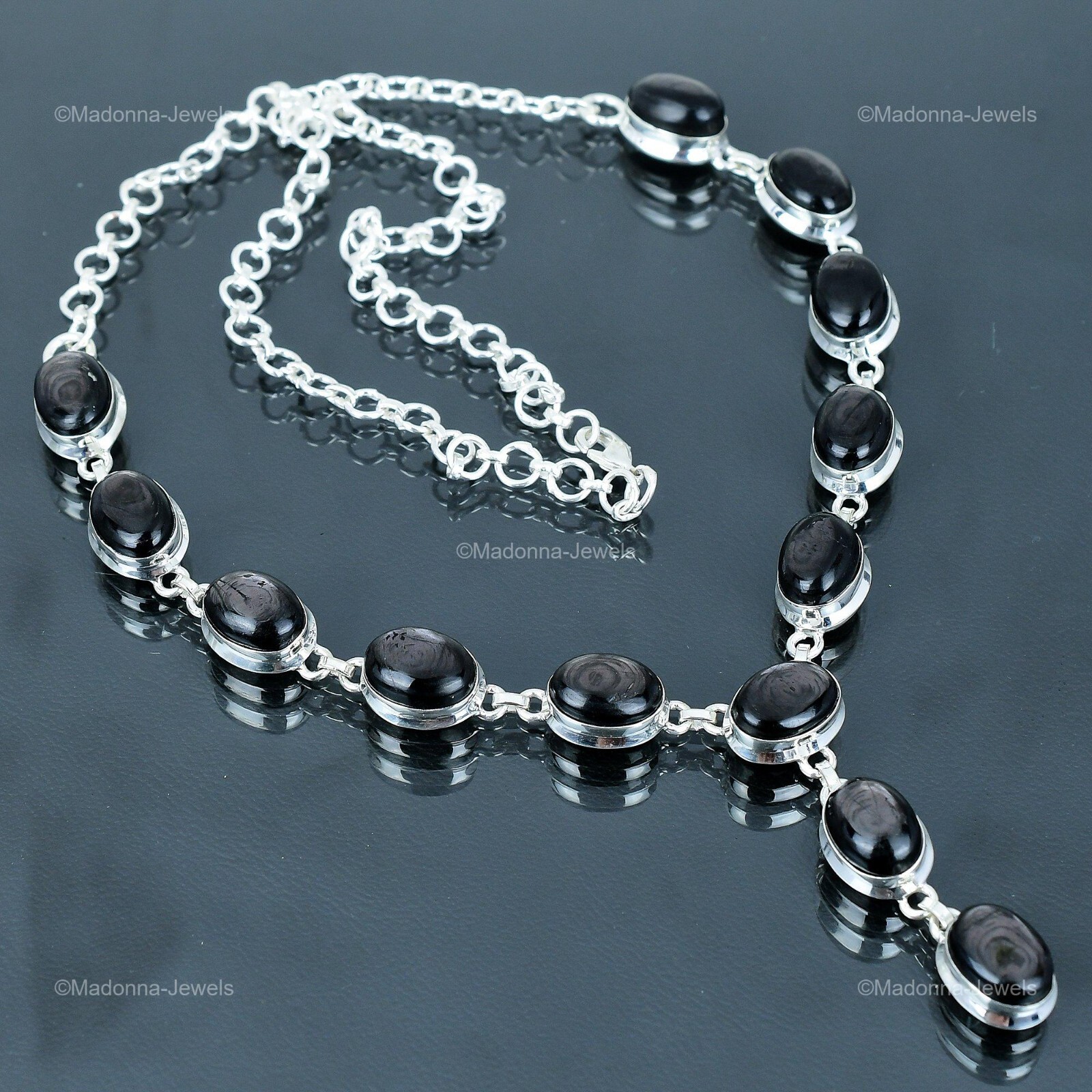 Womens day Sale Sterling Silver Hypersthene Gemstone Chain Boho Necklace Jewelry