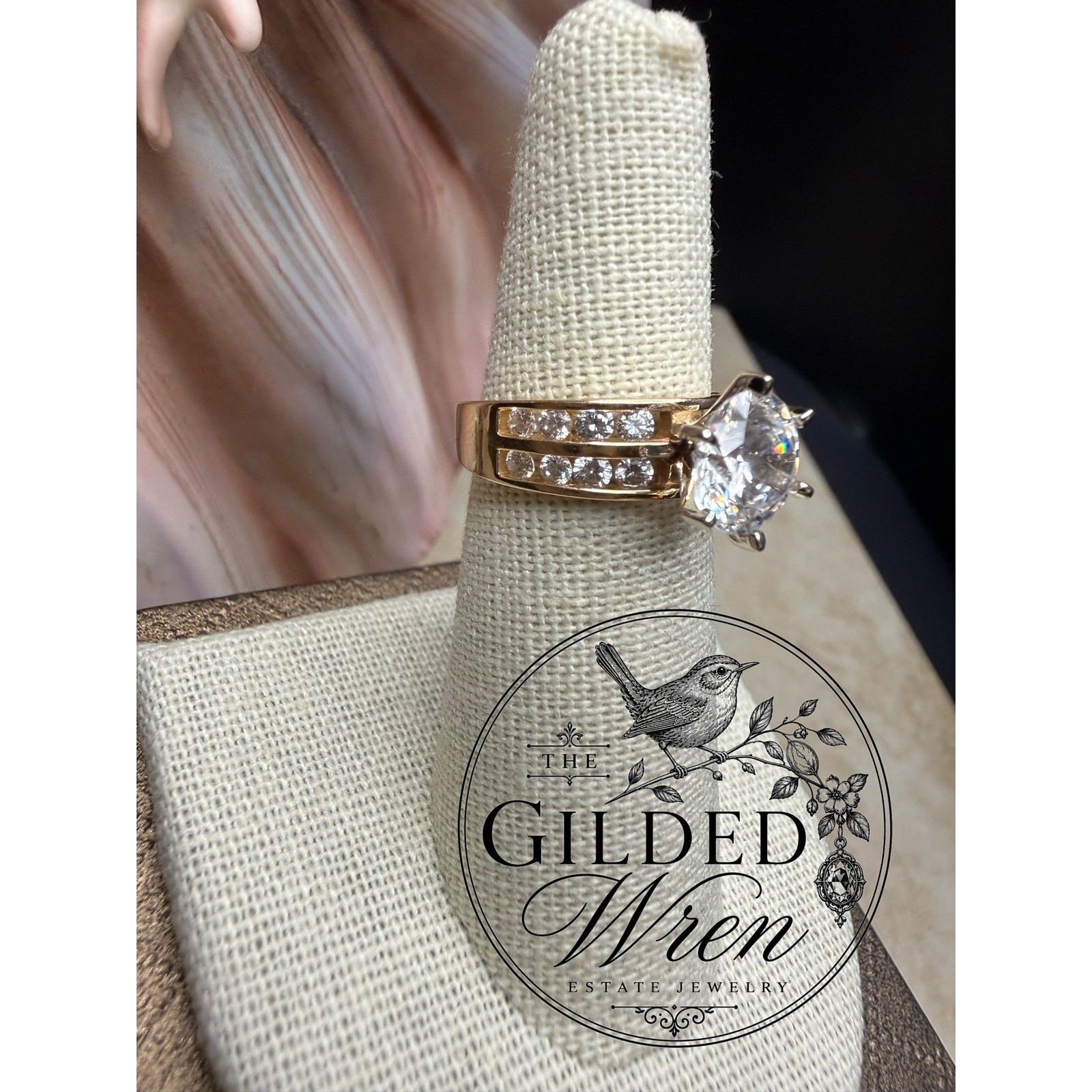 14K Gold Diamonique Simulated Diamond Engagement Ring Vintage 2 Ct Solitaire