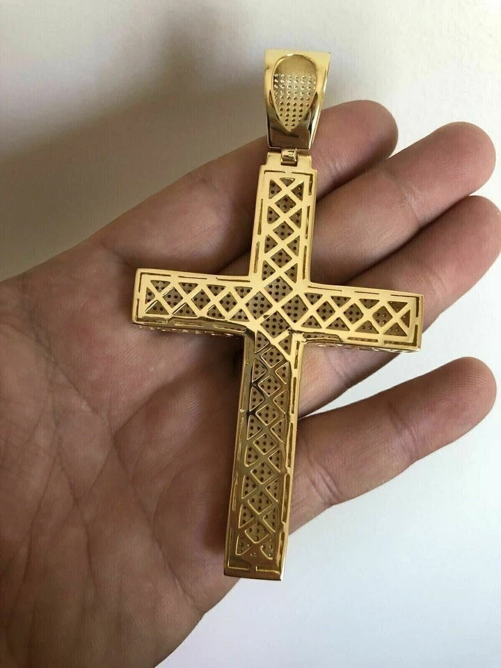 2.80Ct Lab Created Diamond Round Cross Pendant 14K Yellow Gold Plated Free Chain