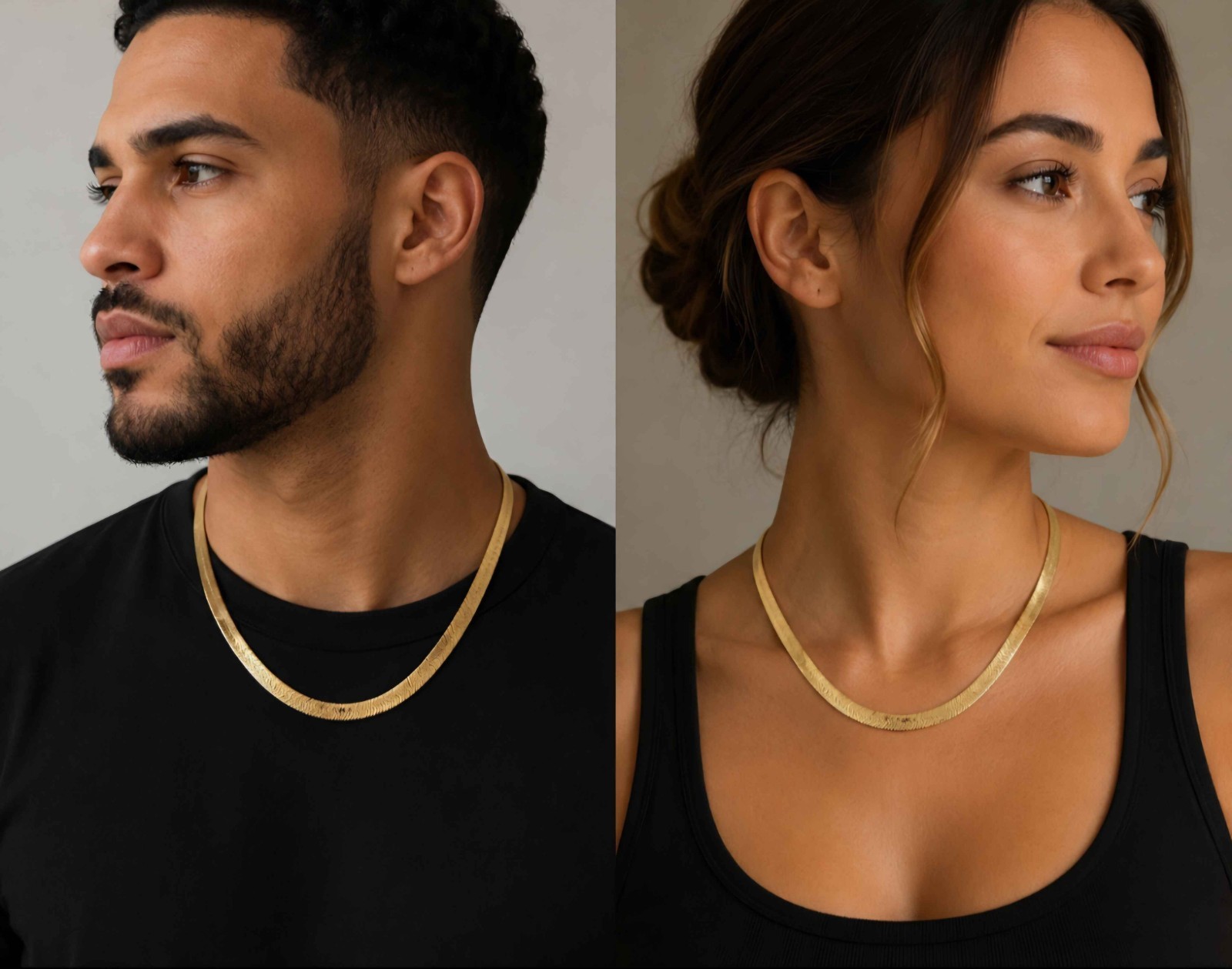 Gold Herringbone Necklace, 14k Heavy Plated Gold, 9mm Width, Unisex