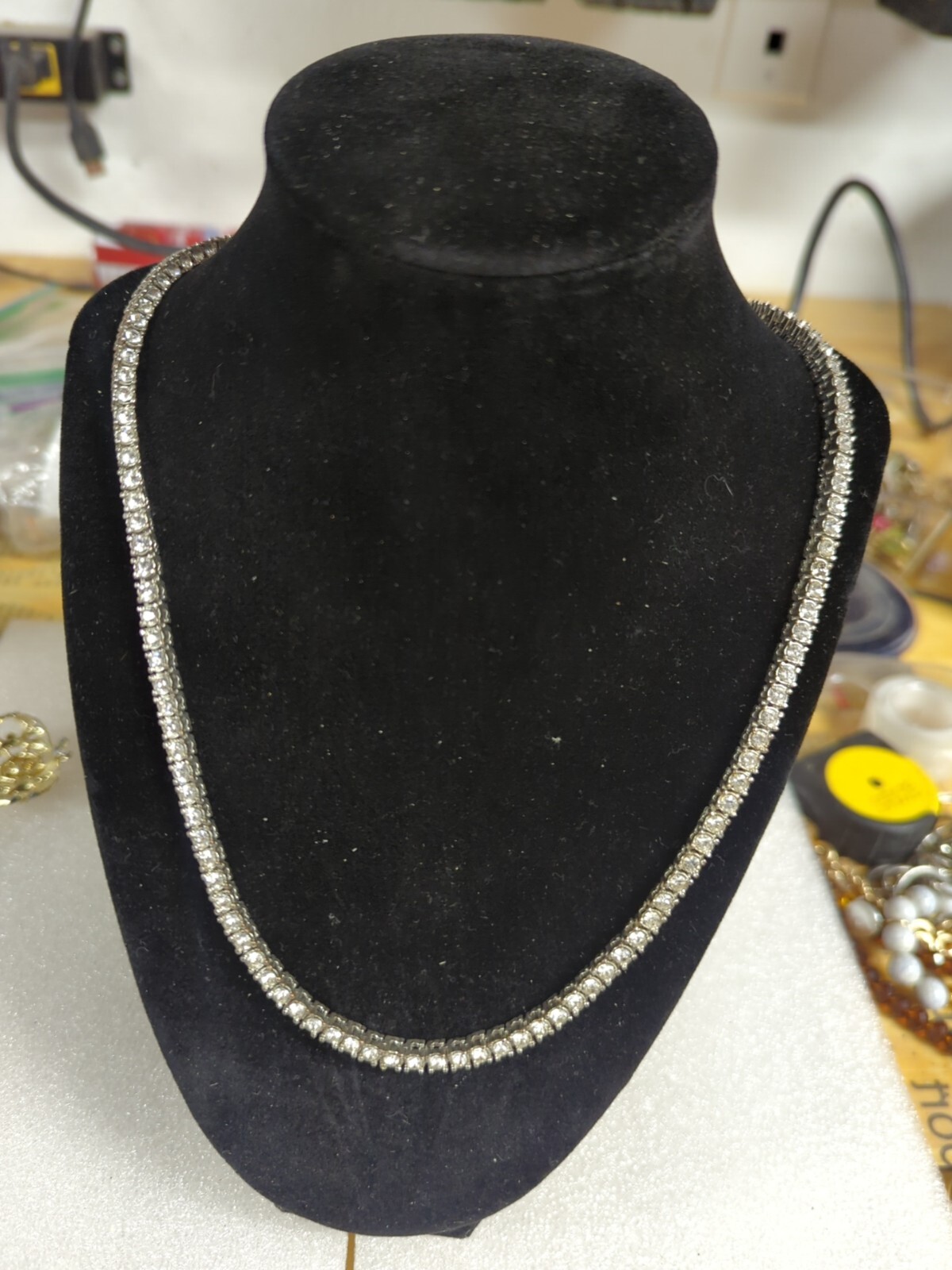 Tennis Necklace 24 Inch Unknown Stones Silver Colored