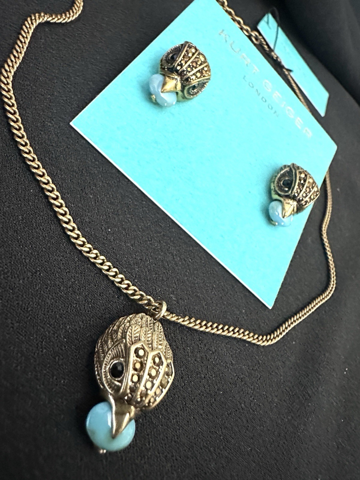 Kurt Geiger Jewelry Set / Eagle Head/Necklace Earrings/ Brass /Turquoise