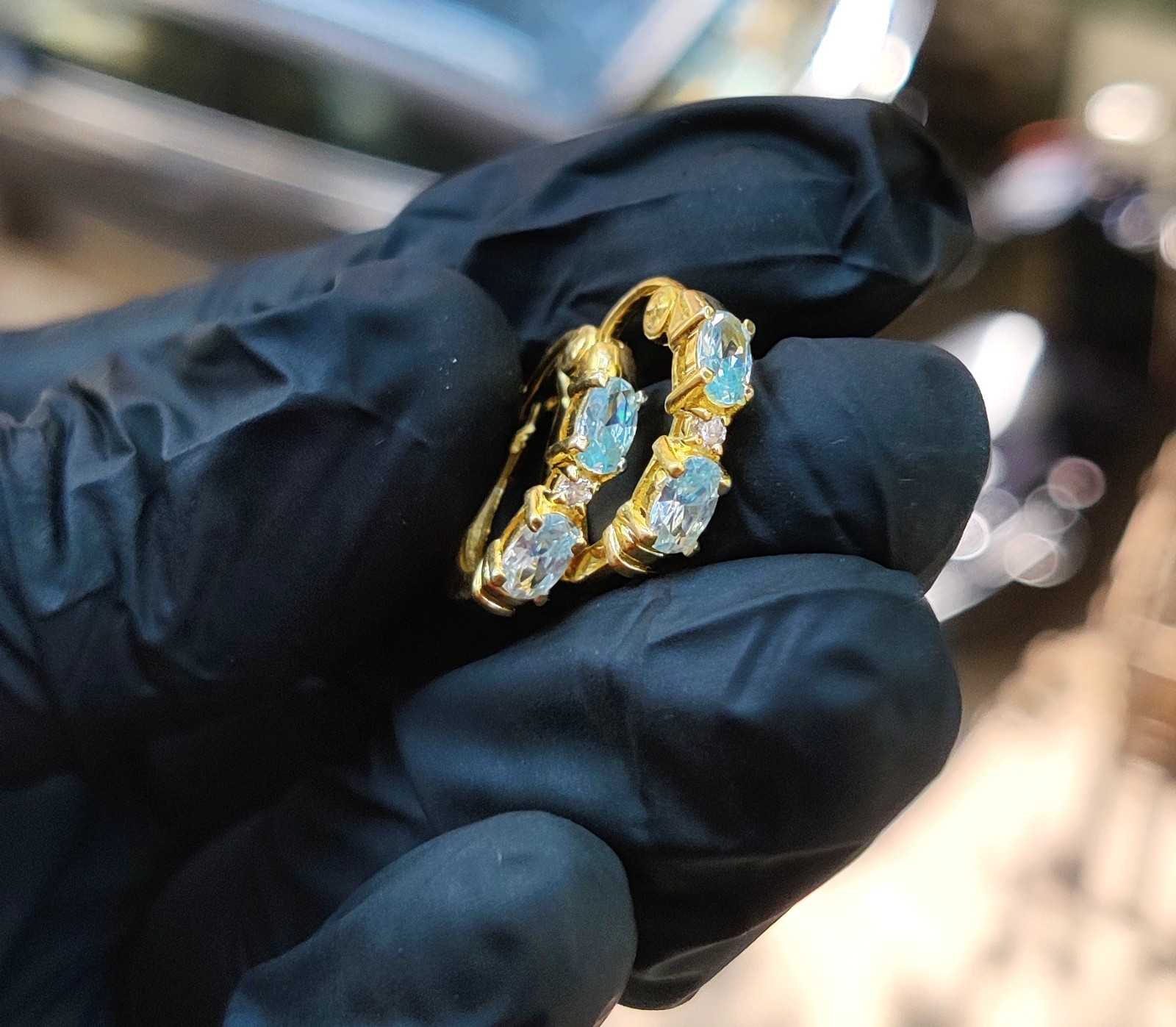 2Ct Oval Cut Lab Created Blue Topaz Hoop Earrings 14K Yellow Gold Plated Silver