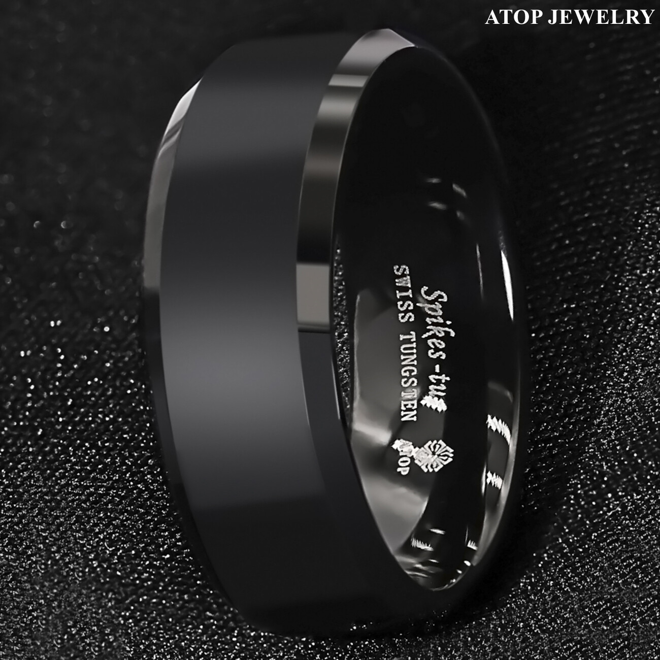 8/6mm Black Brushed Center Tungsten Carbide Ring Men Weddinng Band ATOP Jewelry