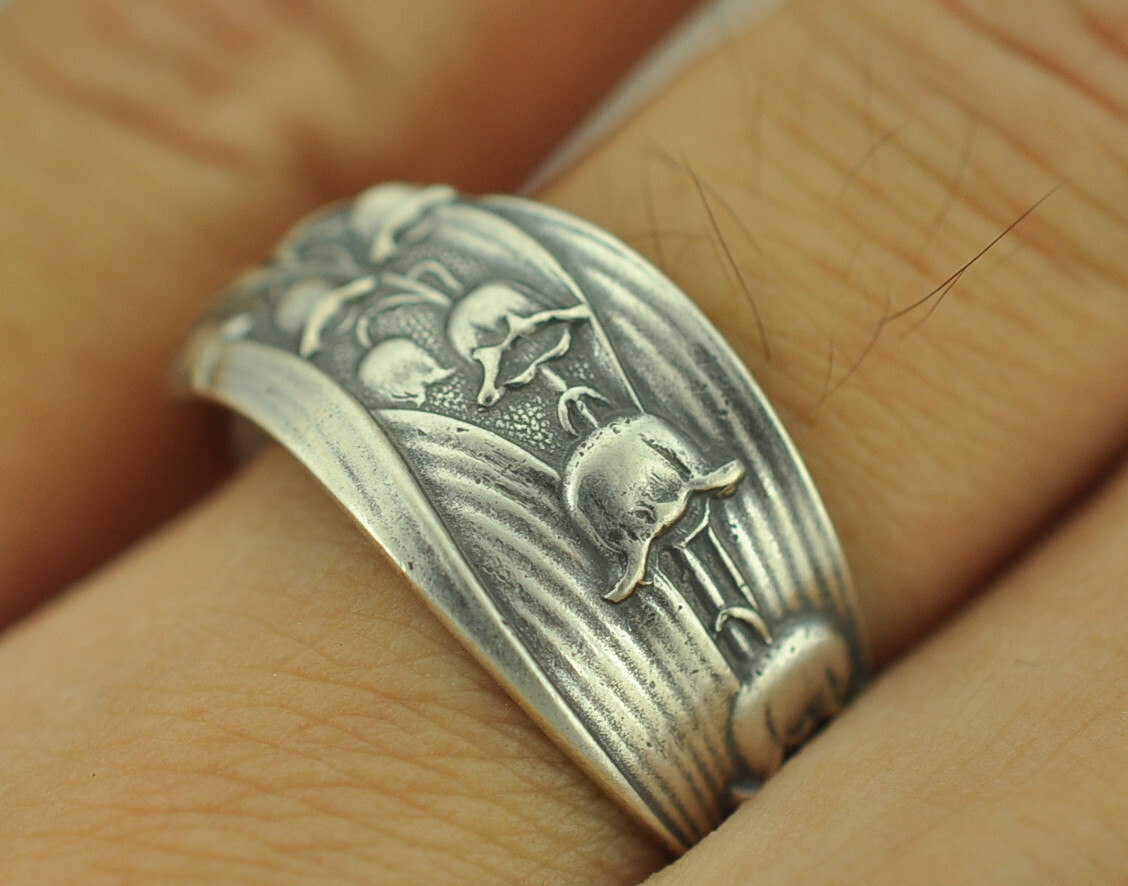 Dainty Solid 925 Sterling Silver Lily Of The Valley Flower Floral Spoon Ring