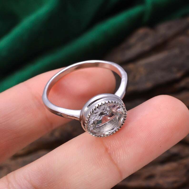92.5 Sterling Silver Ring Natural Crystal Gemstone 5.3 Gram Round Ring Band