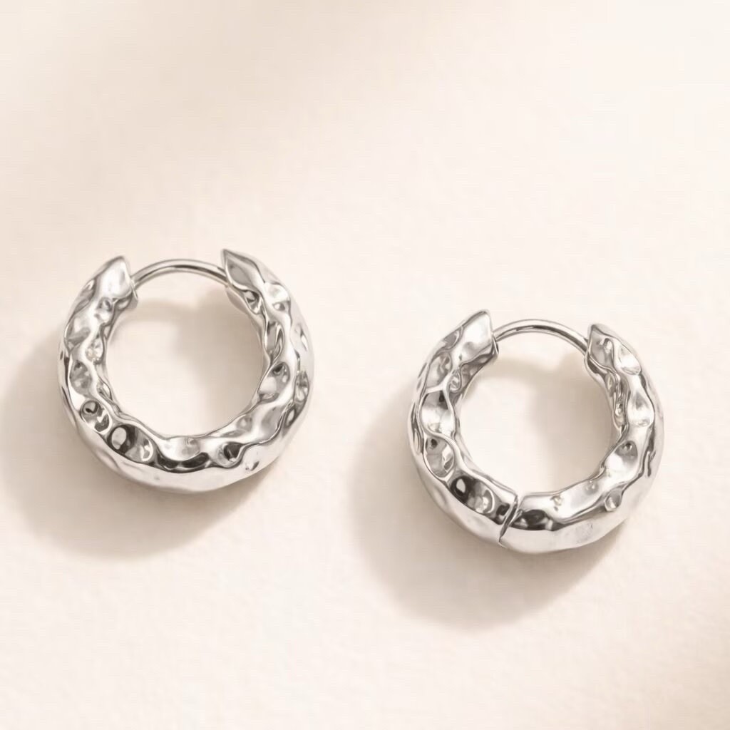 Hammered Hoop Earrings Chunky Huggie Earrings for women girls EA150