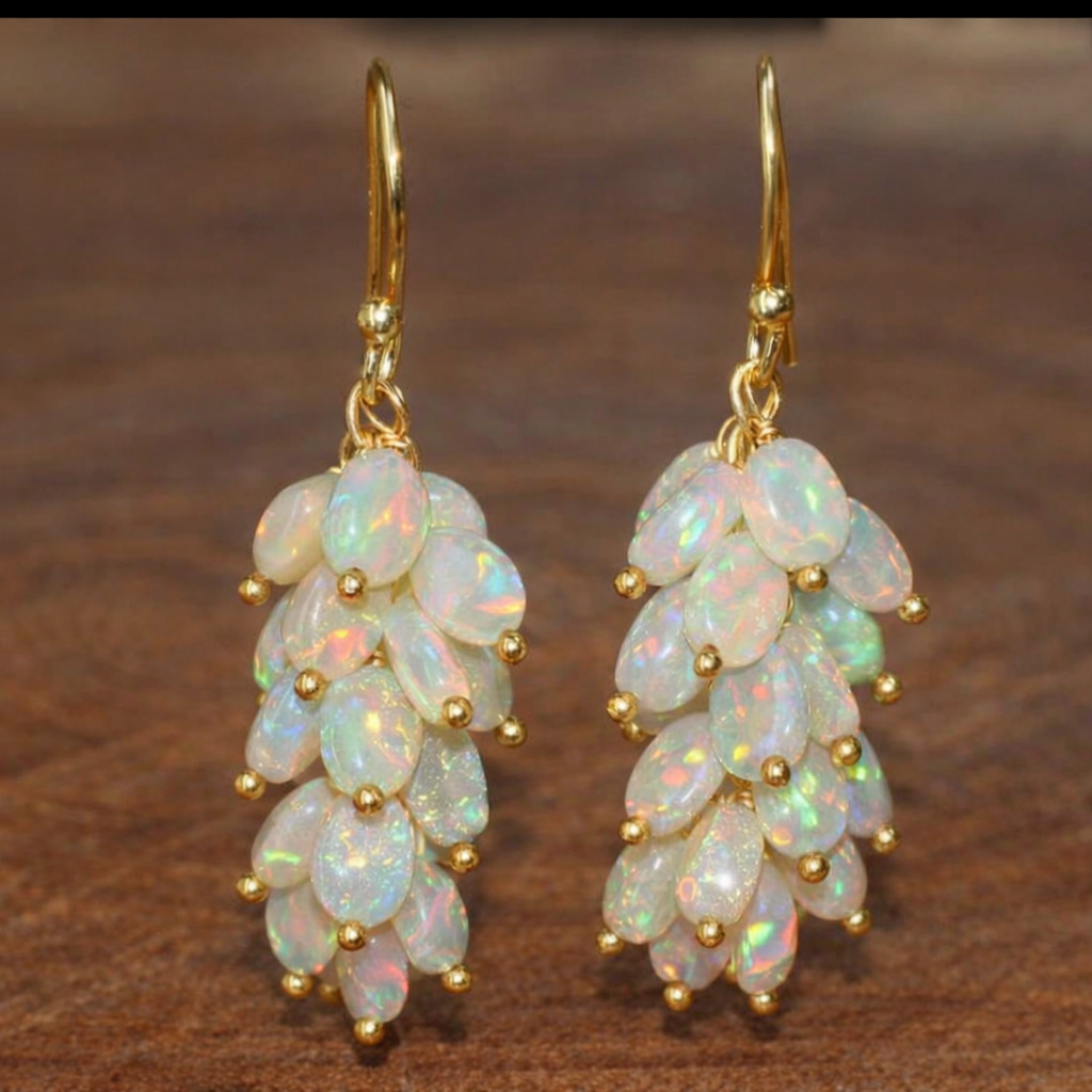 Ethiopian opals gemstones 18k gold handmade earrings jewelry to Gift her eo9