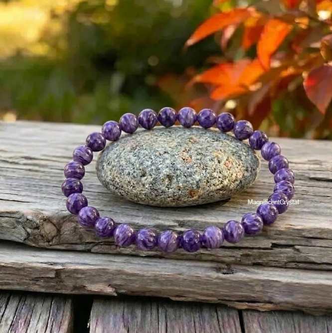 1PC AAA+ Charoite 4mm Round Bead Stretch Bracelet Natural Crystal Healing Reiki