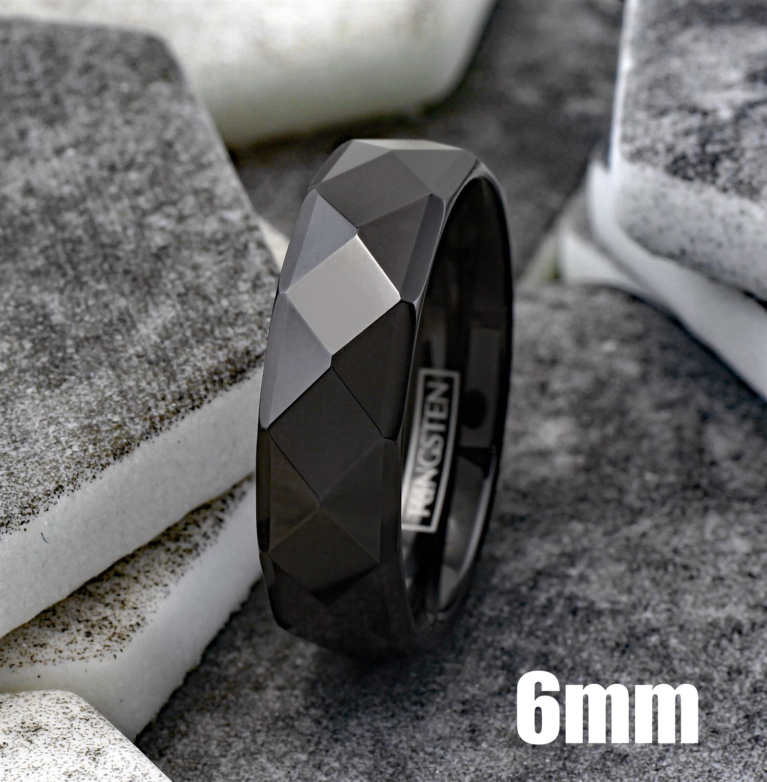 8mm Tungsten Carbide Black Multi-Faceted Wedding Band Ring Men’s Jewelry