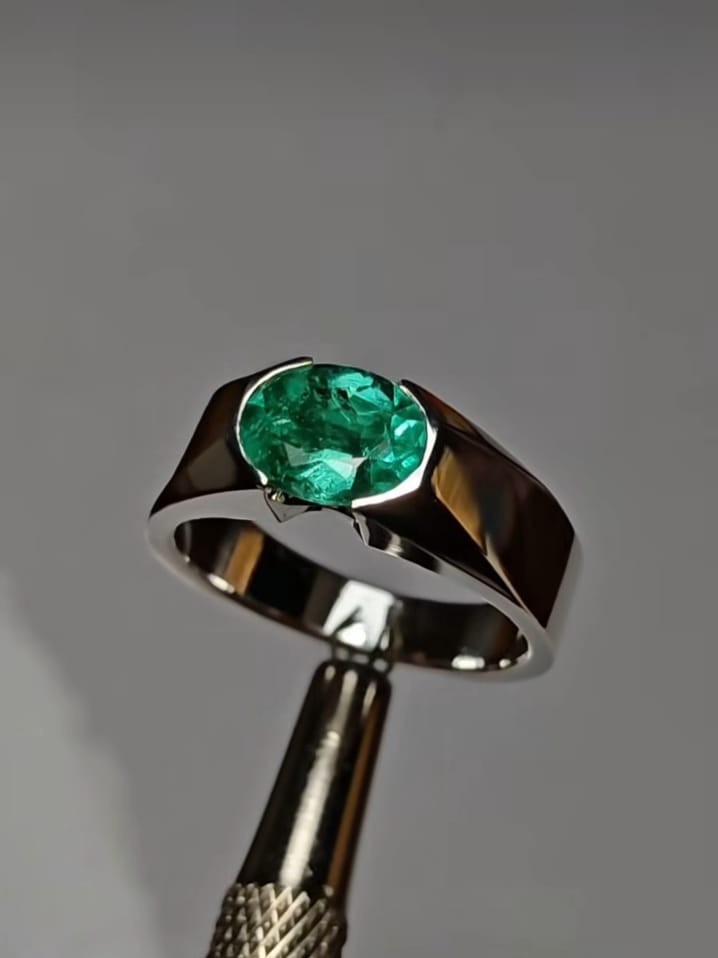 East-West Set 1.65Ct Lab-Created Emerald Solitaire Ring 14K White Gold Plated