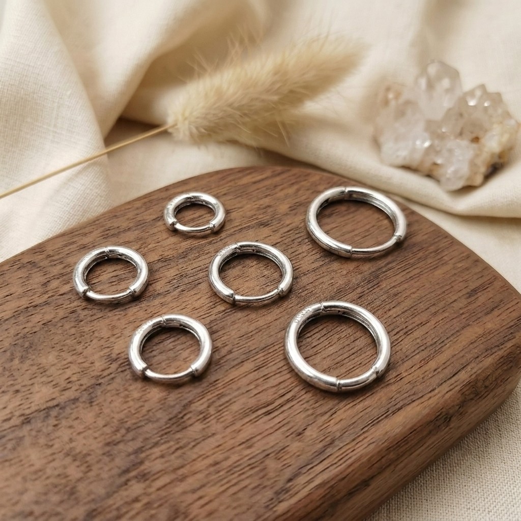 Silver Small Round Huggie Hoop Earrings for Women Minimalist Jewelry Gift
