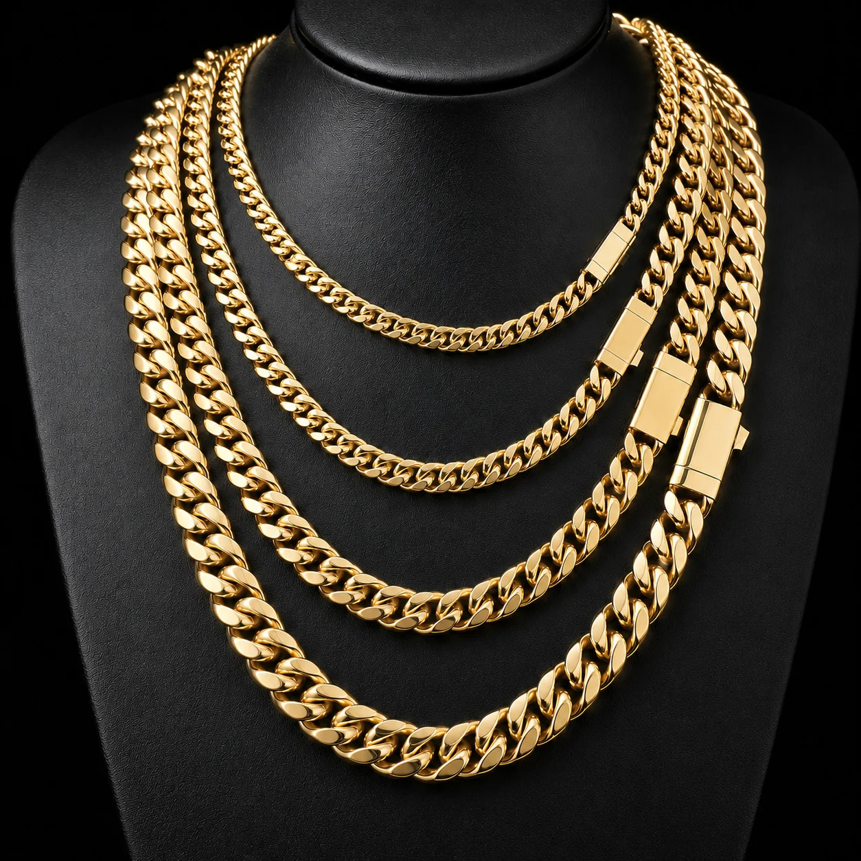 Monaco Cuban Link Chain Necklace 14K Gold Plated Stainless Steel 6-14mm 16-30″