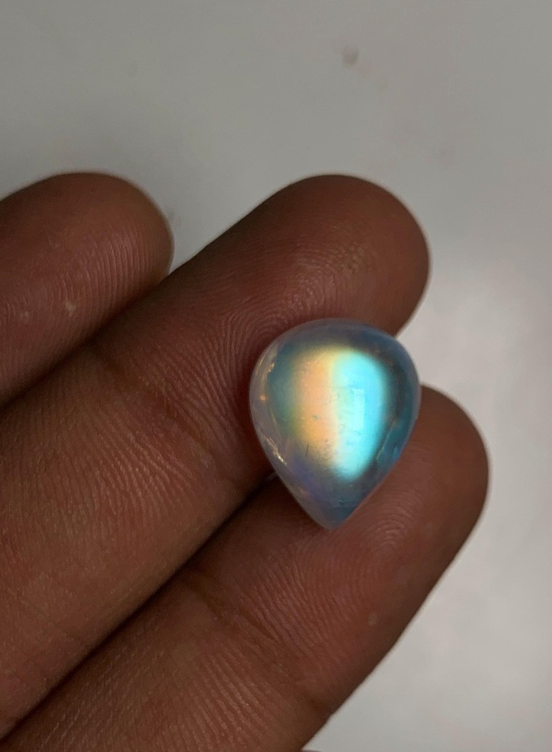 5A Quality Rainbow Moonstone Amazing Multi Falshy Fire Pear Cabochon Size12x15MM