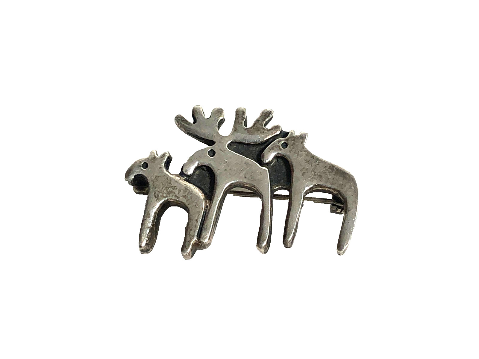 Moose Family Hand Crafted Sterling Silver 925 Pin Brooch 1.25″ Estate Find