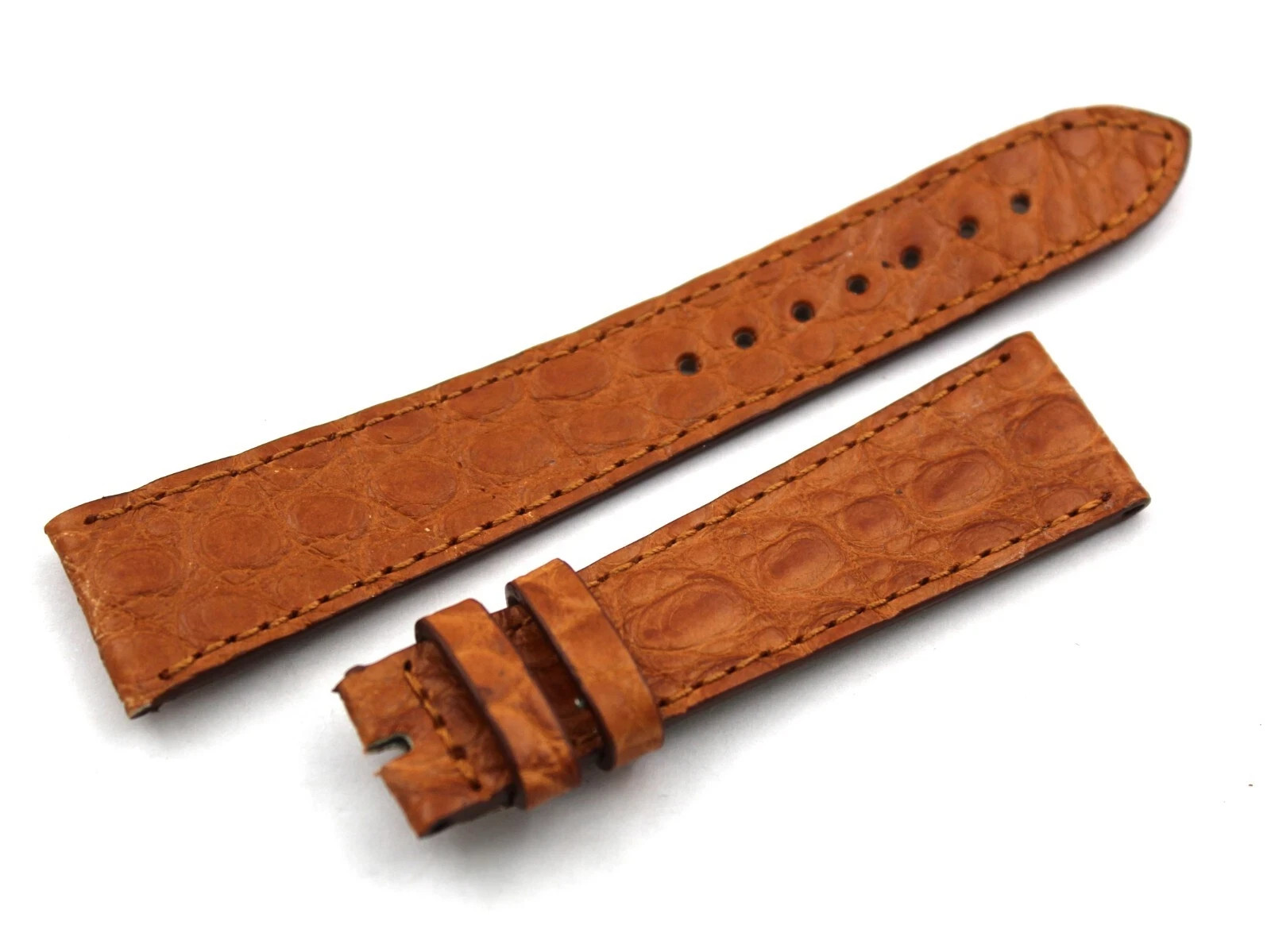 Genuine Crocodile Leather Strap Brown Gold 20/16mm Handmade Flat Top