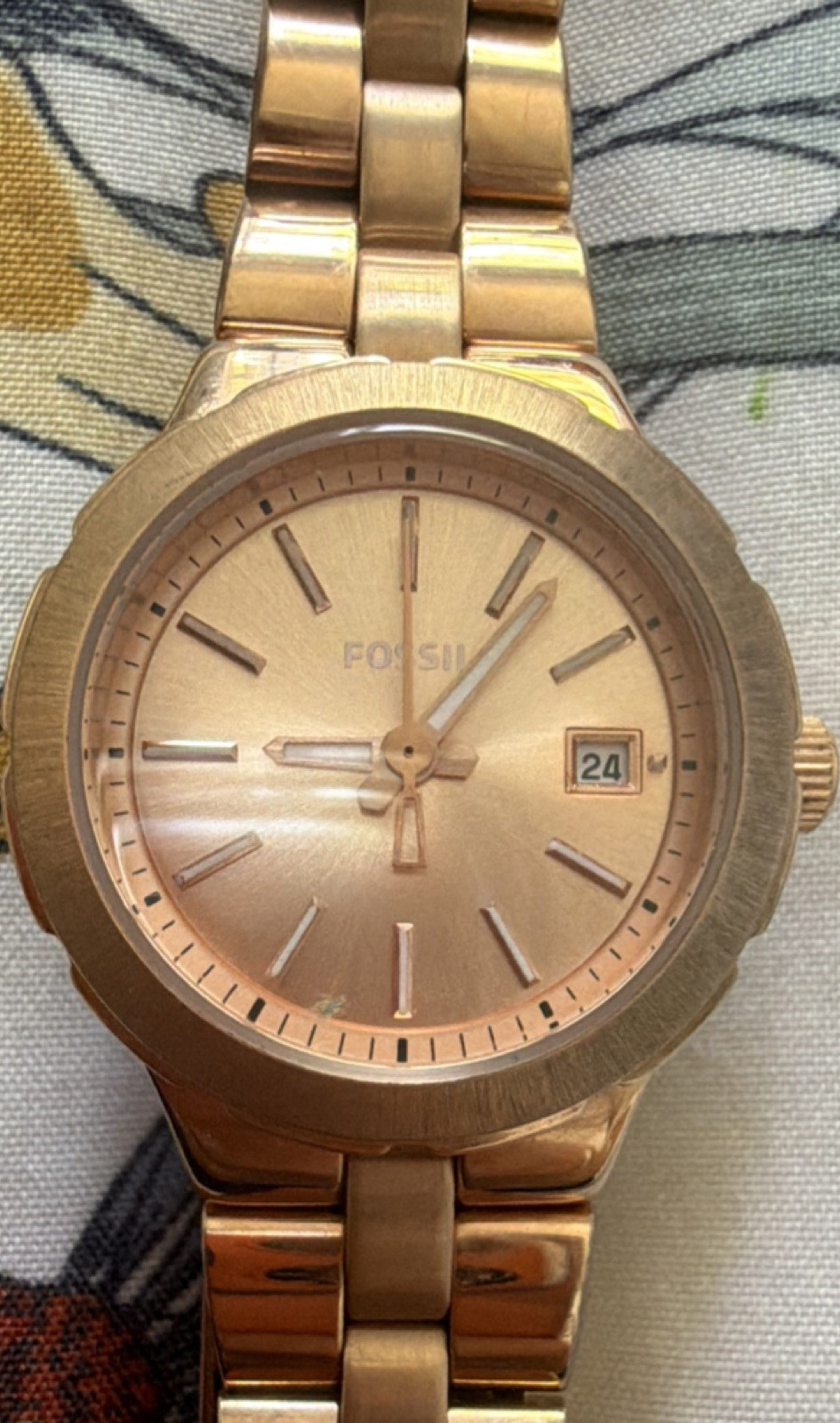 Fossil Women’s Analog Rose Gold Metal Dress Round Stick Indexes Date