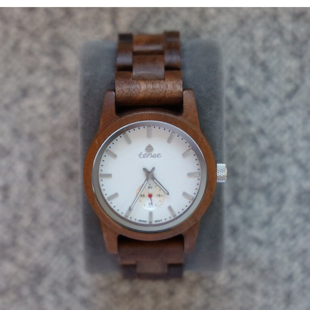 Tense Hampton Wooden Quartz Wristwatch Unisex Brown Band White Dial Analog