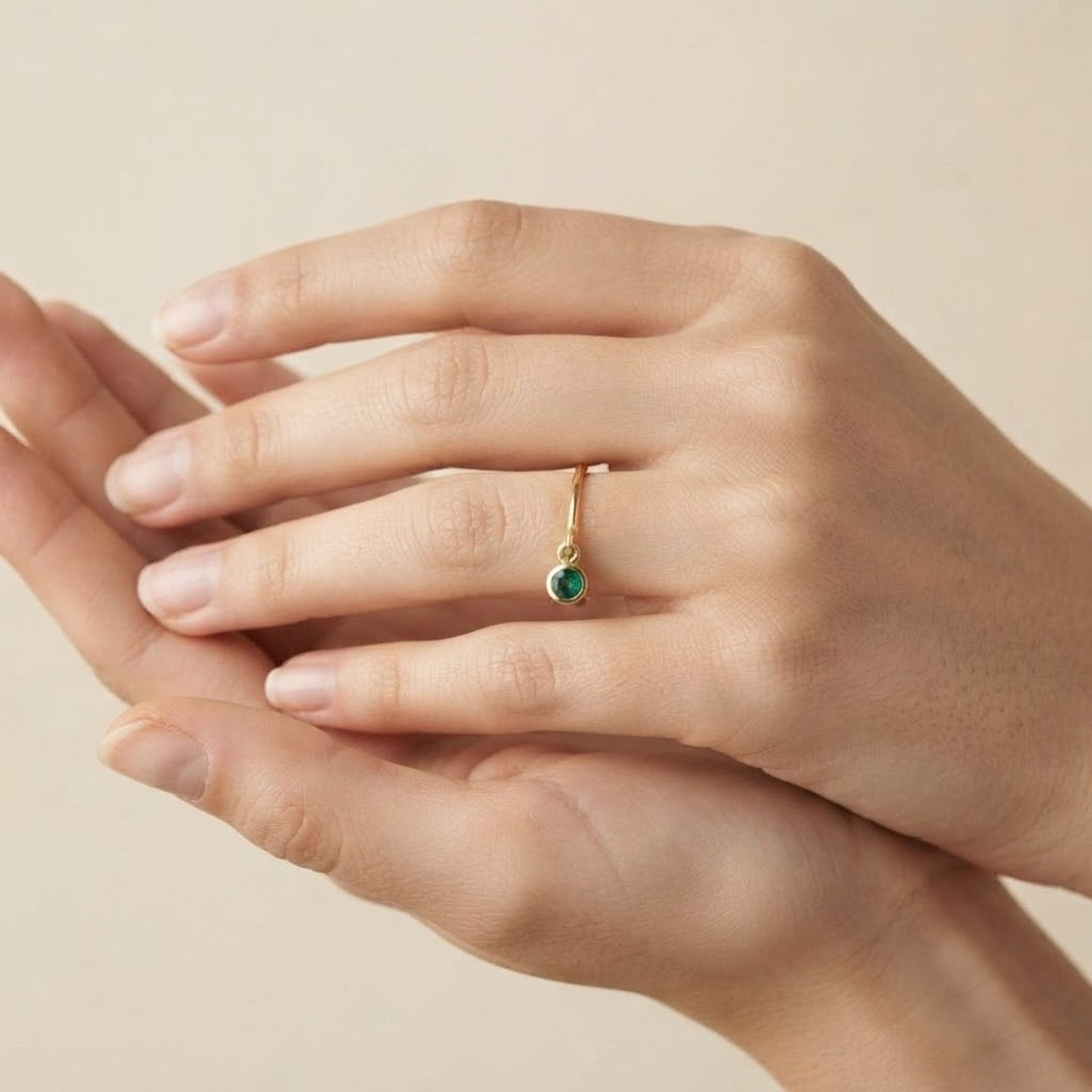 Natural Emerald 14k Solid Gold Drop Ring in All Sizes Elegant Handmade Jewelry
