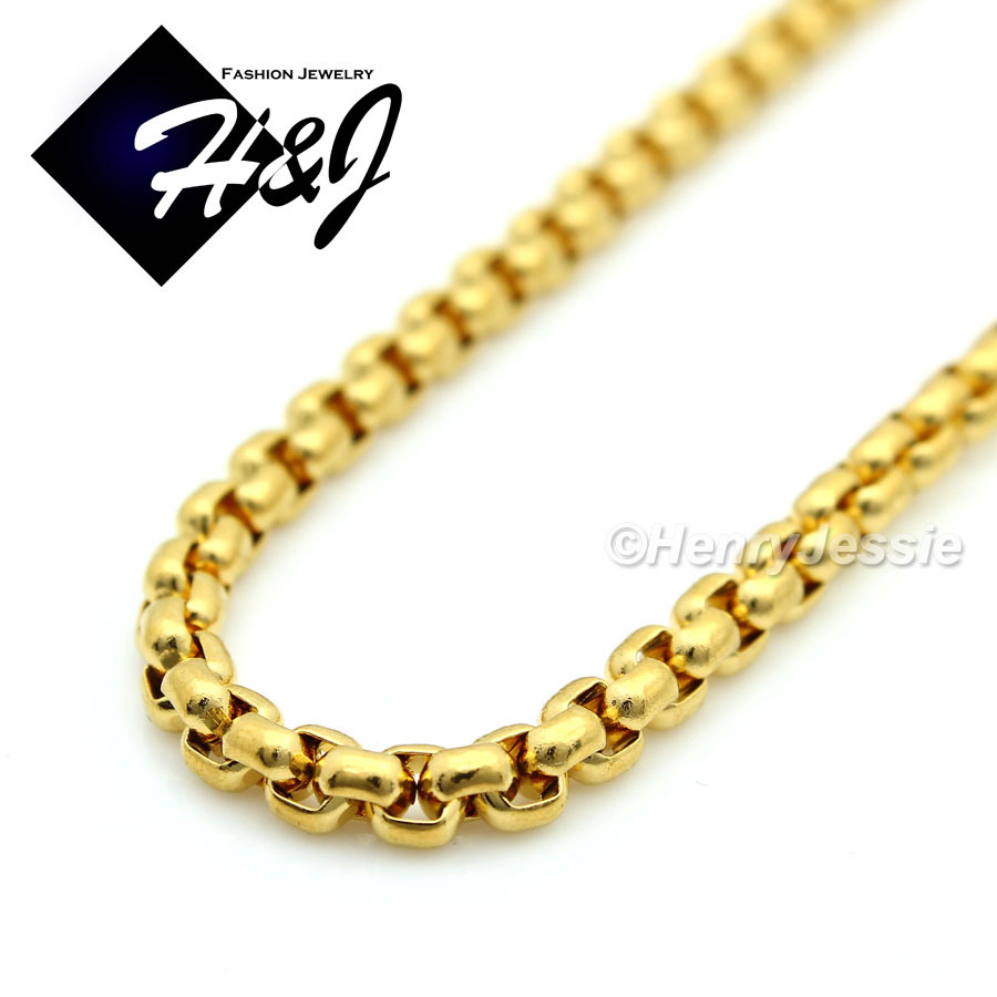 16-36″Men’s Women’s Stainless Steel 3mm Gold Smooth Box Link Chain Necklace