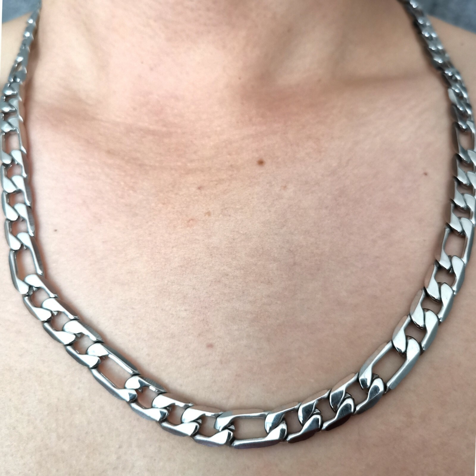 Polishing 9mm S.steel Figaro curb CHAIN Link Men’s Bracelet Necklace 7in–40in
