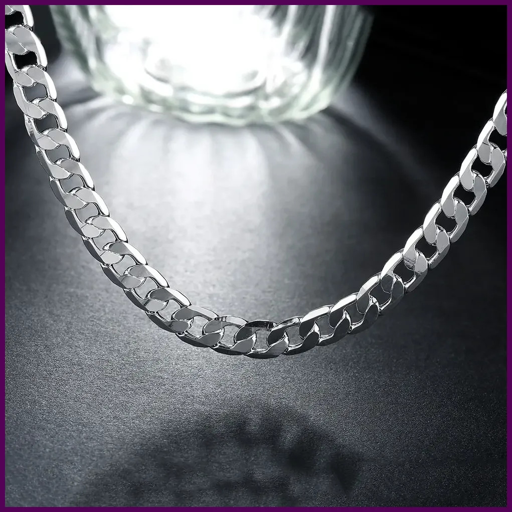 Classic Men’s 925 Sterling Silver Necklace 8MM Fashion Jewelry 16-24 inches