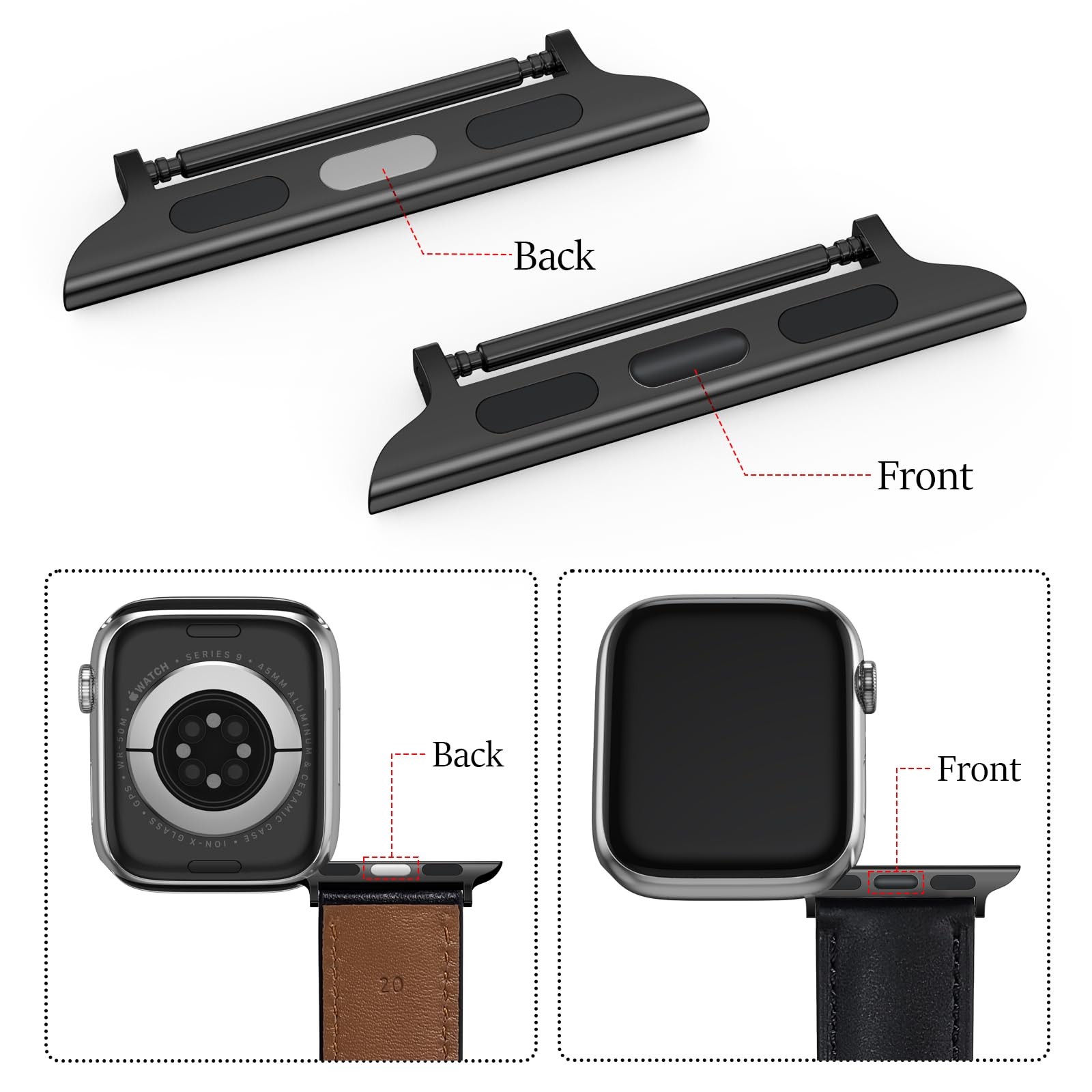 2Pack Watch Band Connectors for Apple Watch Band Adapter, Replaceable Metal Co