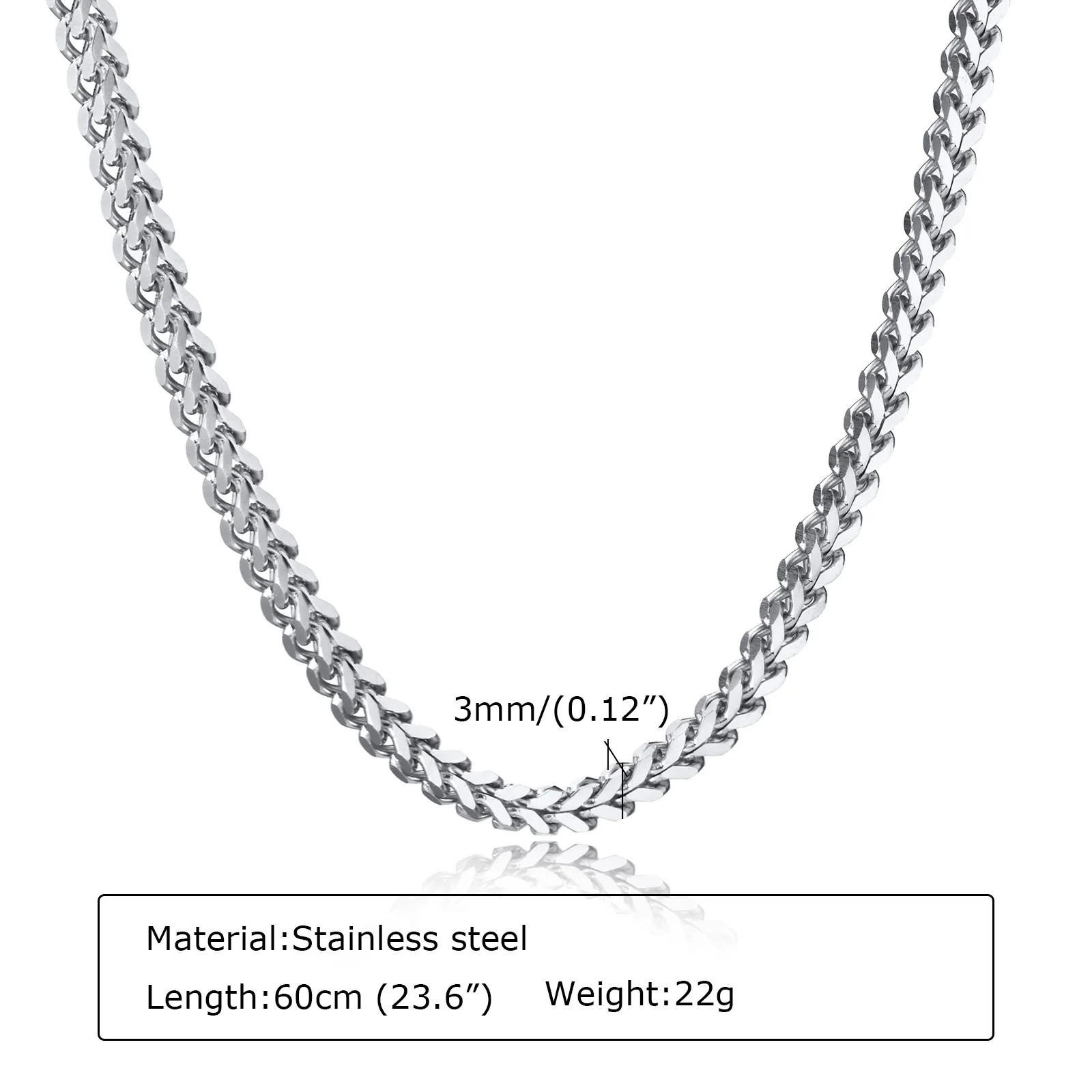 Gold Color Franco Chain Necklace for Men,3MM Wide Thick Stainless Steel Necklace