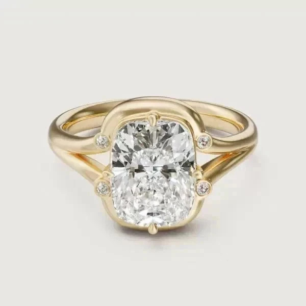 4.00Ct Cushion Cut Lab Created Solitaire Anniversary 14k Yellow Gold Finish Ring