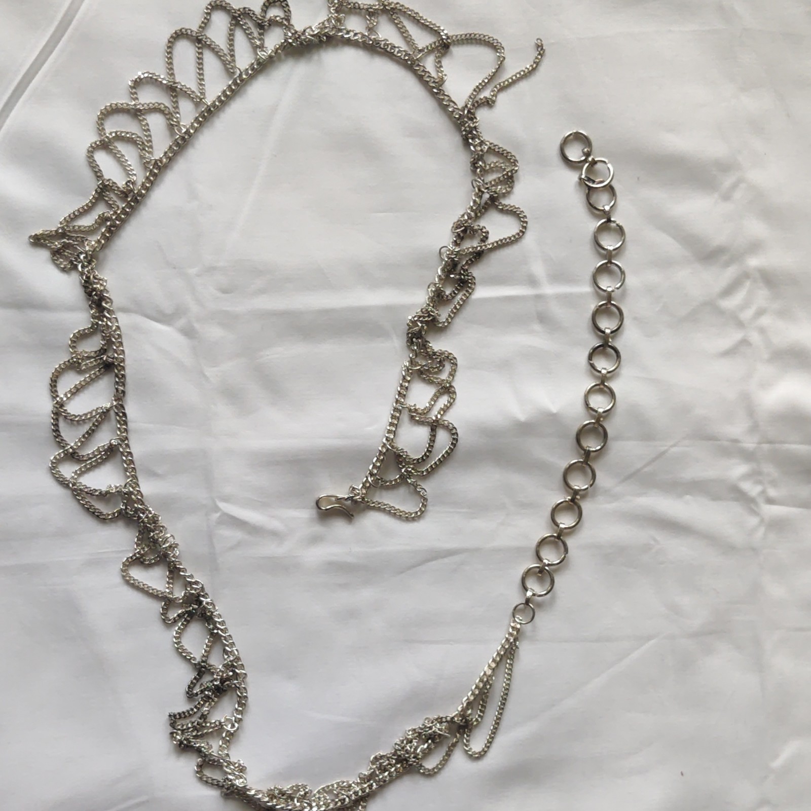 Silver Tone Layered Curb Link Chain Necklace Adjustable Extender Lobster Clasp