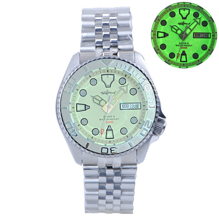 Heimdallr SKX007 Steel Bezel Creme Full Lume Day Date NH36A Automatic Dive Watch