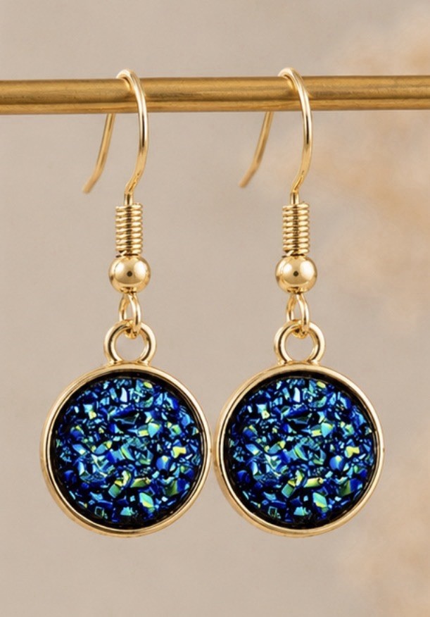 Light blue Druzy Resin Dangle Earrings, Gold Tone Minimalist Jewelry
