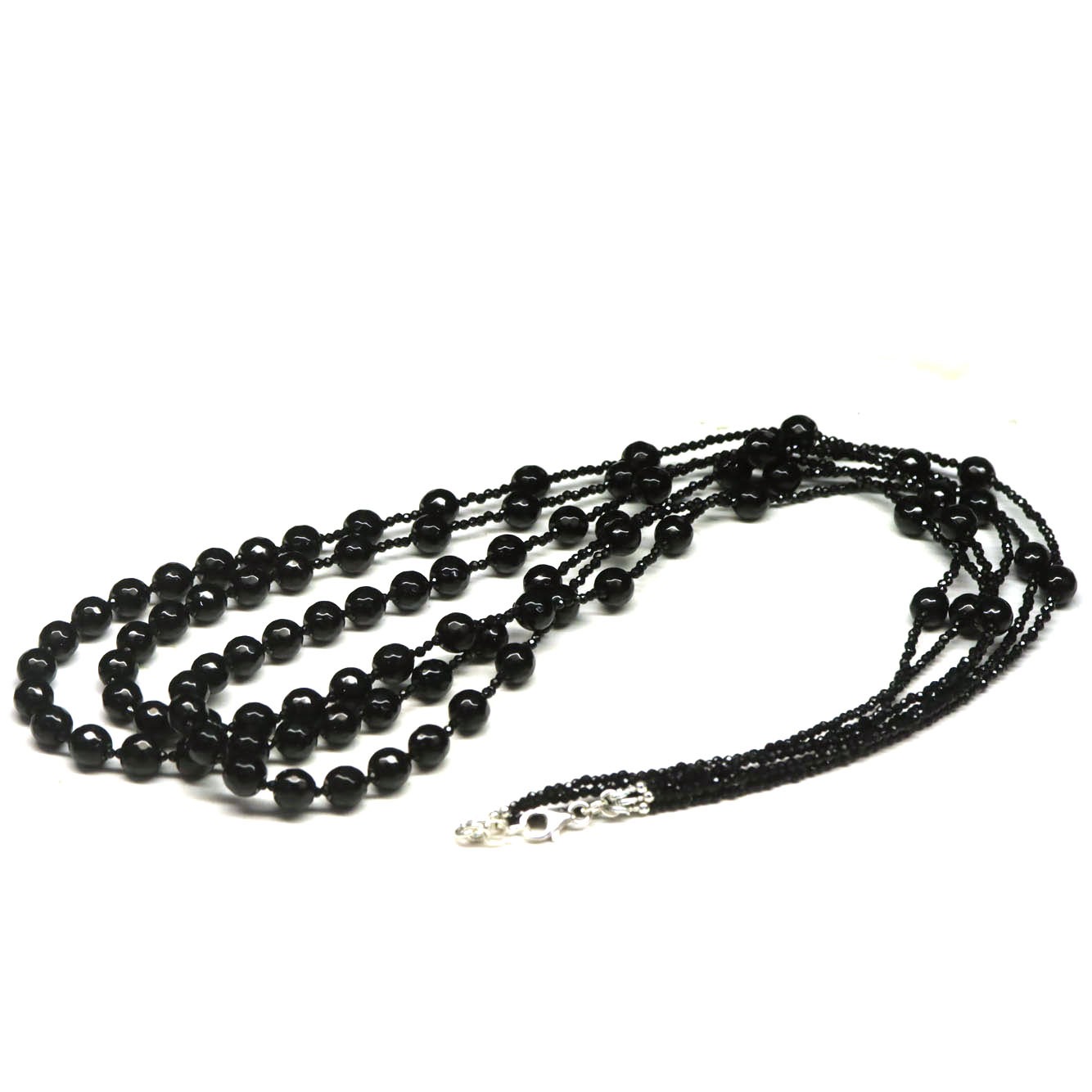 925 Sterling Silver 7 x 7 mm. Black Spinel Necklace 30 In White Gold Plated