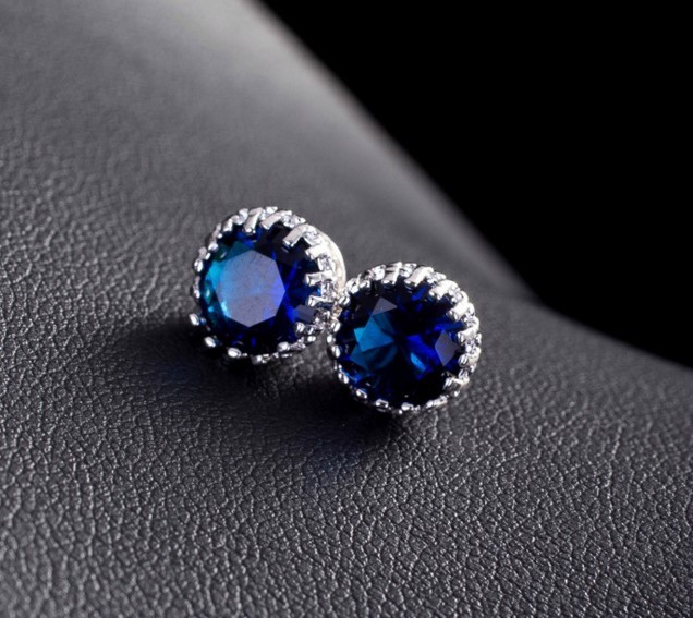 6/8/10mm Men Women Sterling Silver Post Stud Crown Cubic Zirconia Earrings Gift