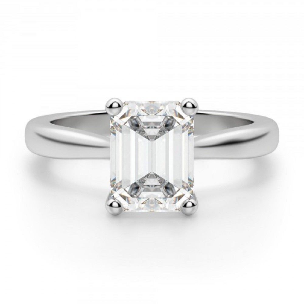 Emerald cut Lab Grown Diamond Wedding Ring 14K White Gold 2 Carat
