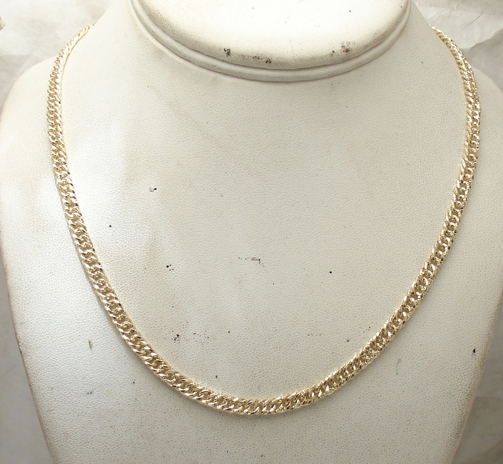 Technibond Diamond Cut Curb Cuban Chain Necklace 14K Yellow Gold Clad Silver